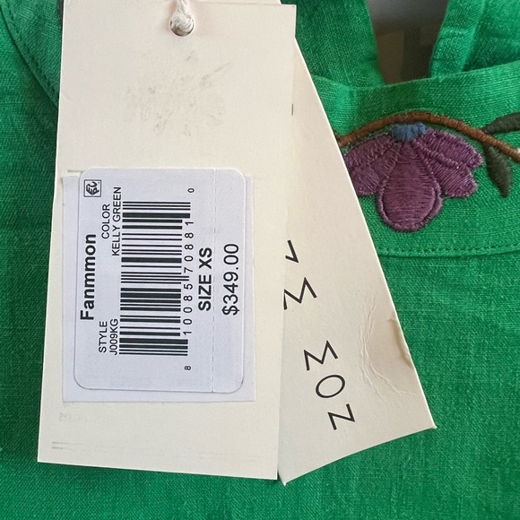 NWT Fanm Mon Asia Maxi Dress in Kelly Green Embroidered Linen XS - Picture 10 of 10